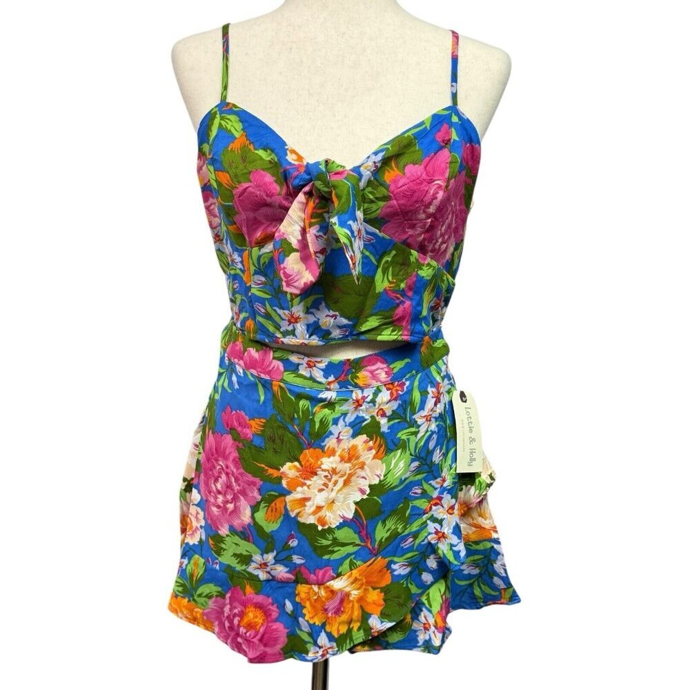 BOG Lottie & Holly Women 2 Piece Set Size L Cropped Tank Skort Skirt Floral NWT